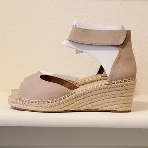 Rockport "Kairi" Blush Suede Espadrille Open Toe Ankle StrapWedge Sandal 8.5 NWT
